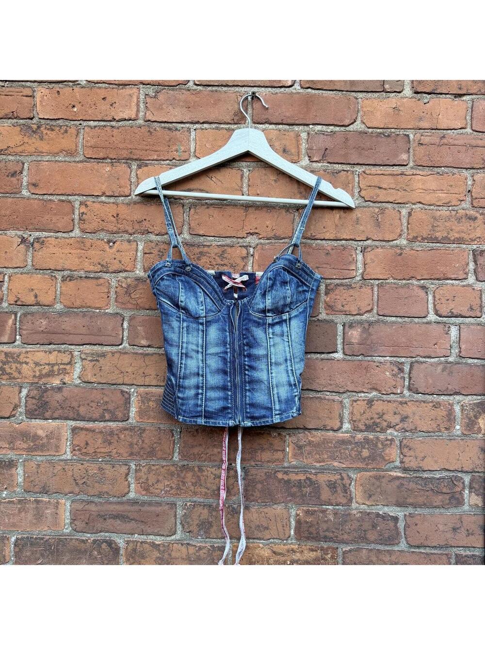 vintage Guess Denim Corset Bustier Top 00s y2k XS